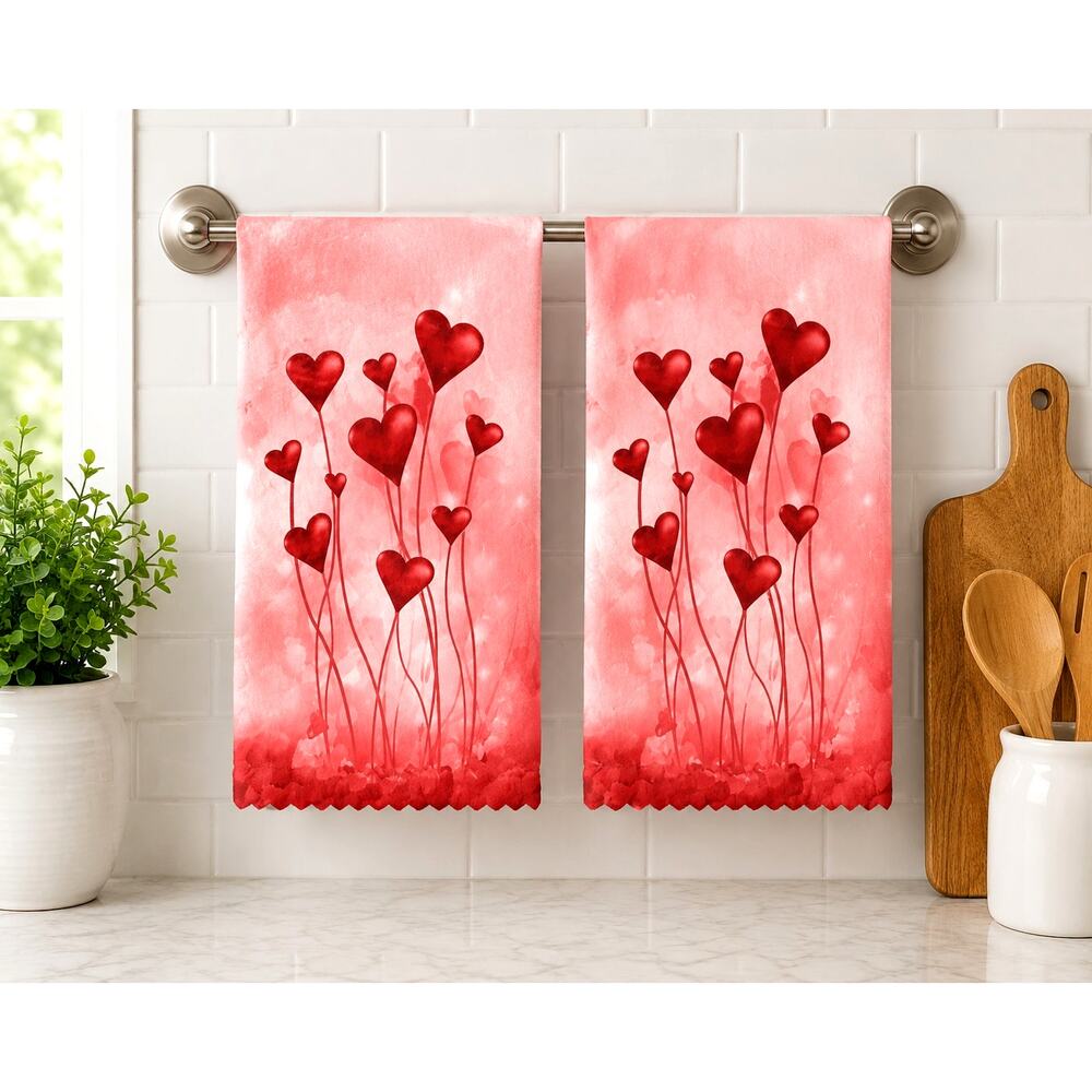 Hand Towels, 6pc, Valentine's Day I love You Kitchen Dish Towels, 11 x 11